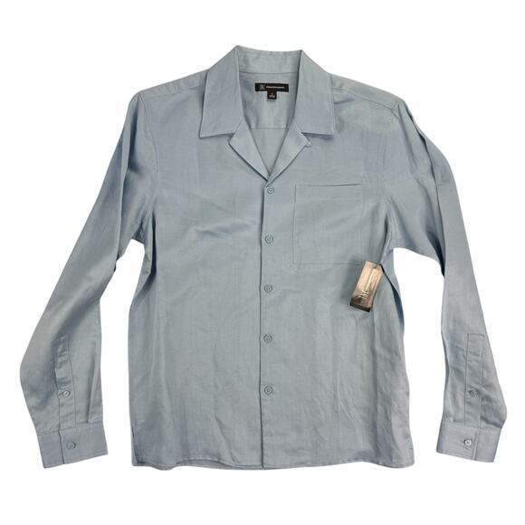 INC International Concepts Other - INC Mens Kylo Linen Blend Regular Fit Camp Button Down Shirt Light Blue S